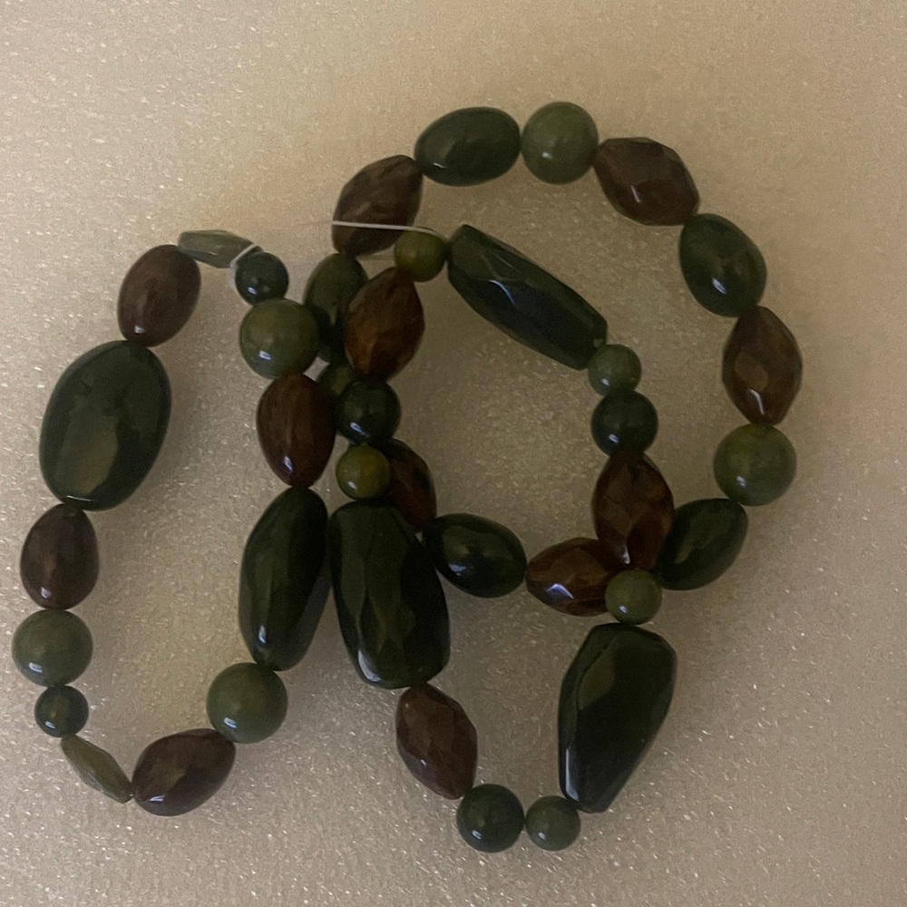 Elegant Green and Brown Beaded Bracelet Set